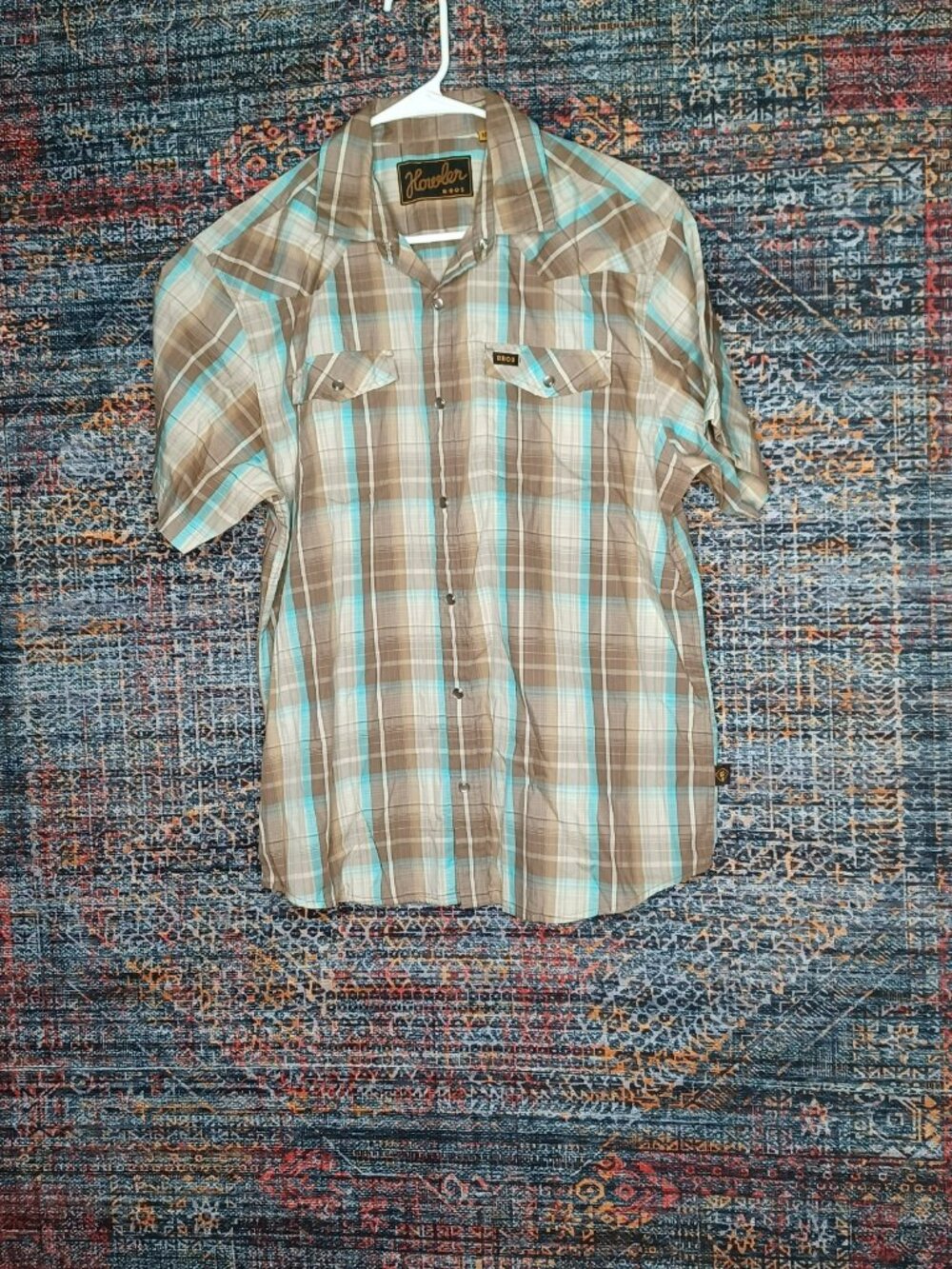 Howler Bros mens brown blue white plaid snap western shirt M EUC - Picture 2 of 10